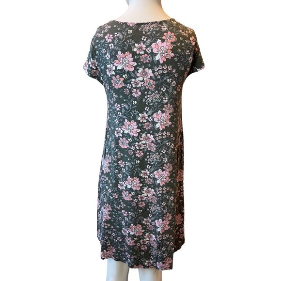 Loft Womens Floral Shift Mini Dress Round Neck Short Sleeve Gray Pink SZ X Small - Picture 2 of 7